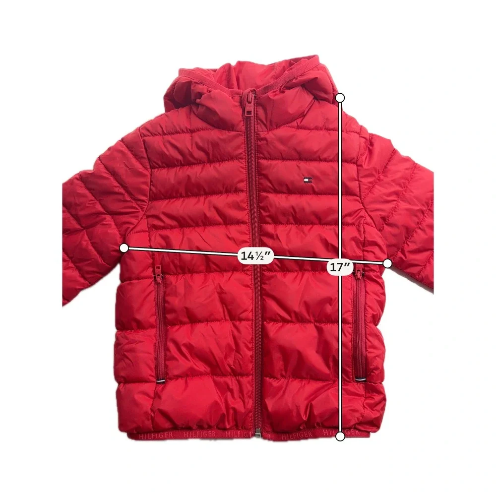 NWOT Tommy Hilfiger Red Puffer Jacket Hooded Water Resistant Kids Size XS 4-5